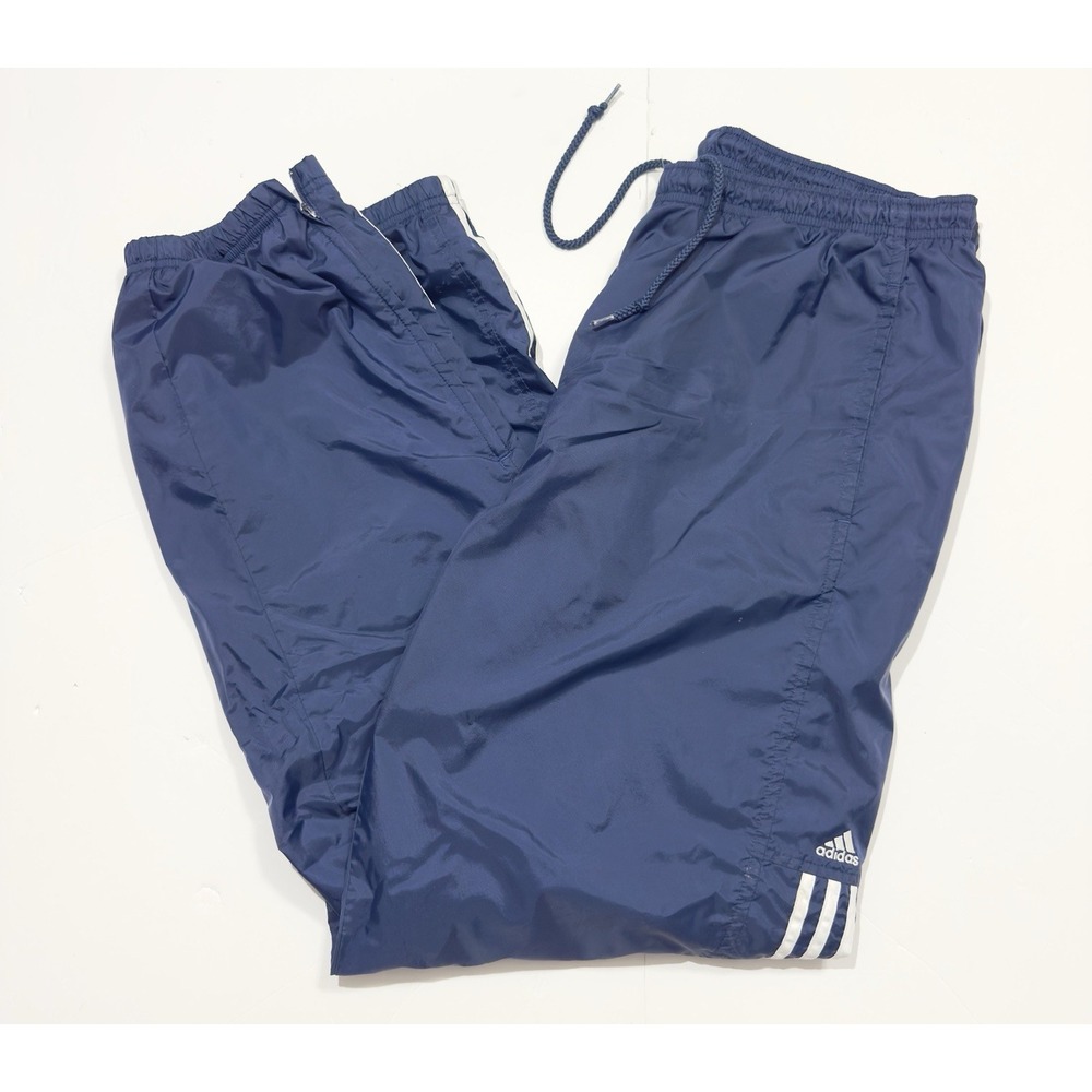 VTG Y2K adidas Men's Baggy Track Pants Ankle Zip Striped Blue Loose Fit Nylon XL